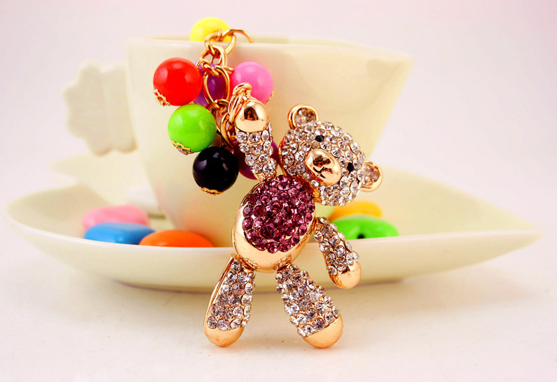 49g Weight Travel Occasion Alloy, Metal Material Doll Pattern Unisex Gender Pink, Purple, Red, Blue, Peach Color Korean  Creative Cute Diamond Cartoon Bear Car Keychain 10
