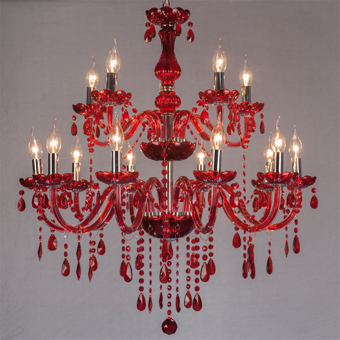10 + 5 de alta de doble capa de araña de cristal rojo Real 2-capa 15-Cabeza de cristal rojo lámpara de la vela de la boda KTV