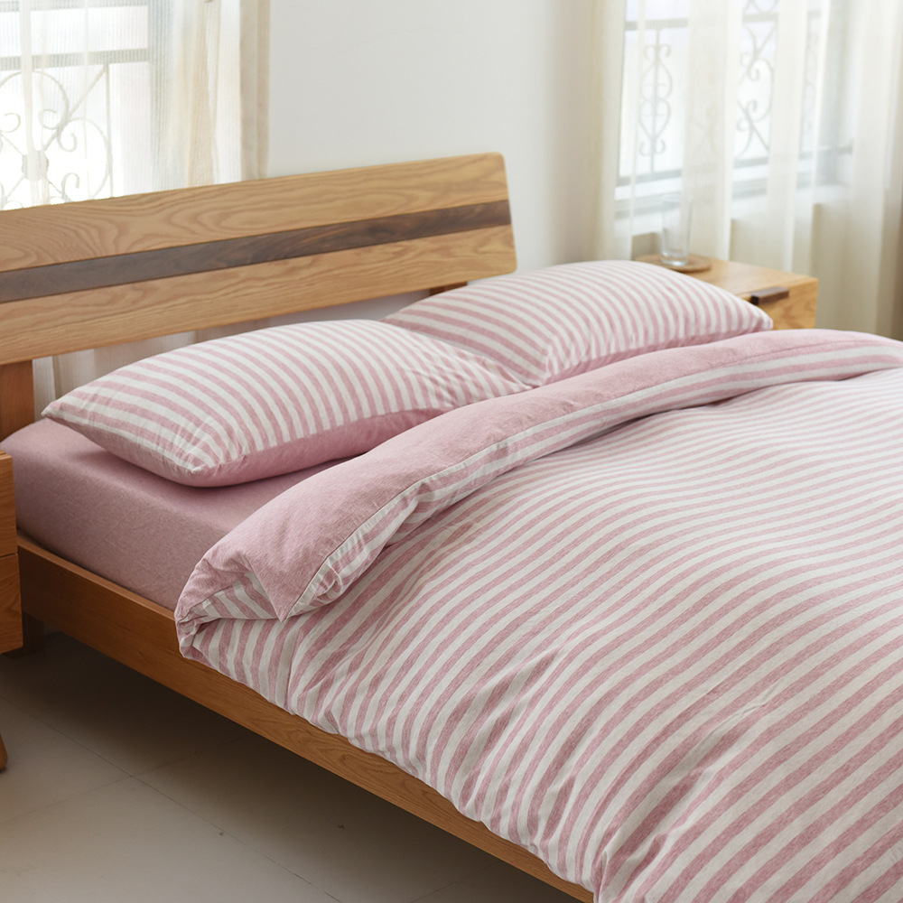 Bedding Set Made of Jersey Cotton, Pure Cotton, Striped Pillowcases, Fitted Sheets, Bed Sheets, Nantong Home Textile Wholesale, Fitted Sheet Style