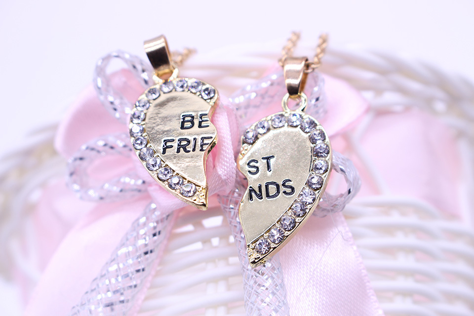 Two petal peach heart love heart-shaped couple necklace diamond best friends letter necklace