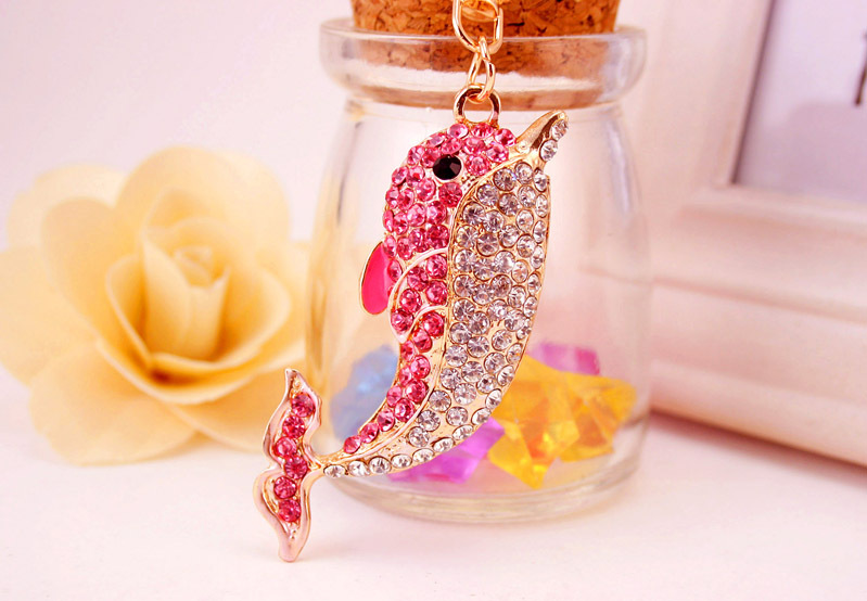 34g Weight Alloy, Metal Material Animal Pattern Unisex Gender Pink, Red, Blue, Black Color  Creative Cute Rhinestone Dolphin Keychain 11