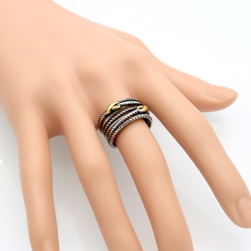 Euro-American Titanium Steel Women's Ring with Twisted Wire Gold Infinite Symbol Retro Finger Ring Wide Version Cross Ring