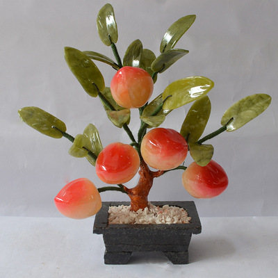 天然玉石盆栽摆件黄玉小5个桃子树家居饰品装饰摆件公司送礼礼品