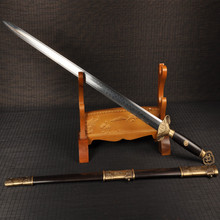 龙泉尚亚剑花纹钢纯铜碧荷剑一体硬剑黑檀木批发跨境未开刃