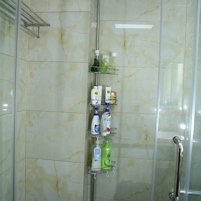 不锈钢四层转角置物架 浴室三角架 卫生间角落架 金属网盘|ru