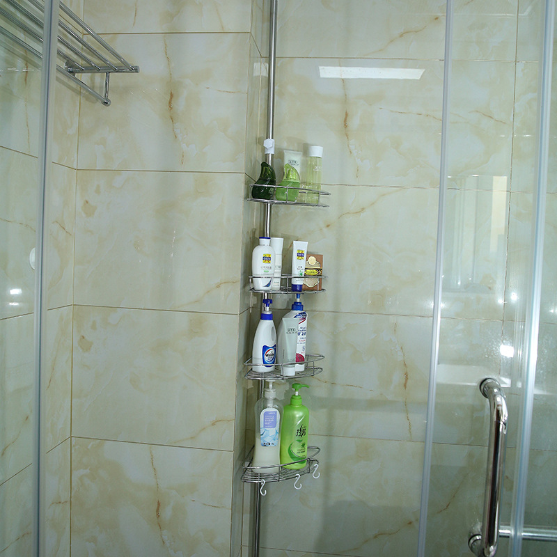 不锈钢四层转角置物架 浴室三角架 卫生间角落架 金属网盘|ru