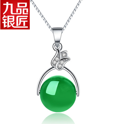 s925 Sterling Silver Set natural Chrysoprase Pendant wholesale Bead Transfer bead lady Female models Jade Pendant