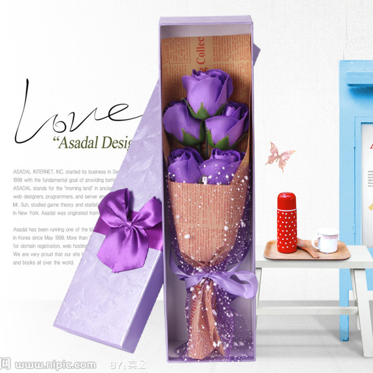 750g Weight Pink, Purple, Red, Blue Color Wholesale Valentine's Day Mother's Day Gift 5 Soap Bouquet Simulation Rose Gift Box 无