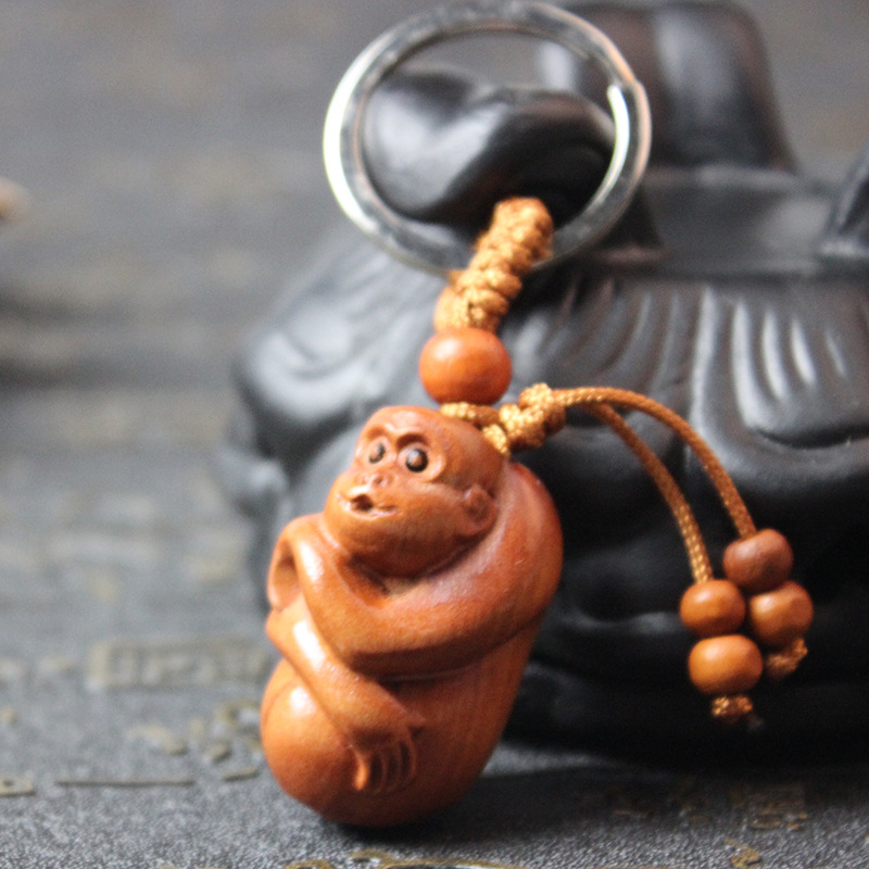 汽車(chē)鑰匙扣 花梨木鑰匙扣掛件木雕刻鑰匙扣 猴年禮品 R164-10