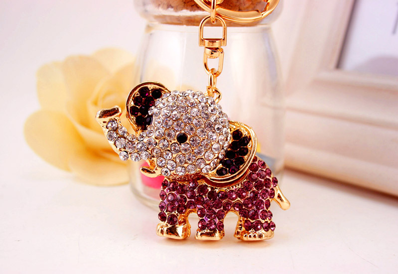 44g Weight Alloy, Metal Material Animal Pattern Unisex Gender Pink, Purple, Blue, Peach Color Creative Diamond Cute Cartoon Elephant Keychain 16