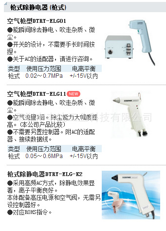 代理小金井枪式除静电器DTRY-ELG01/DTRY-ELG11/DTRY-ELG-K2