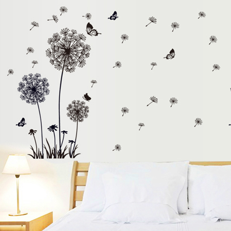 新款书房卧室可移除创意简约花卉墙贴 DF5125 黑色蒲公英