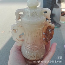 厂家批发古玩杂项仿古岫玉花瓶摆件精雕细琢老玉仿古岫玉摆件