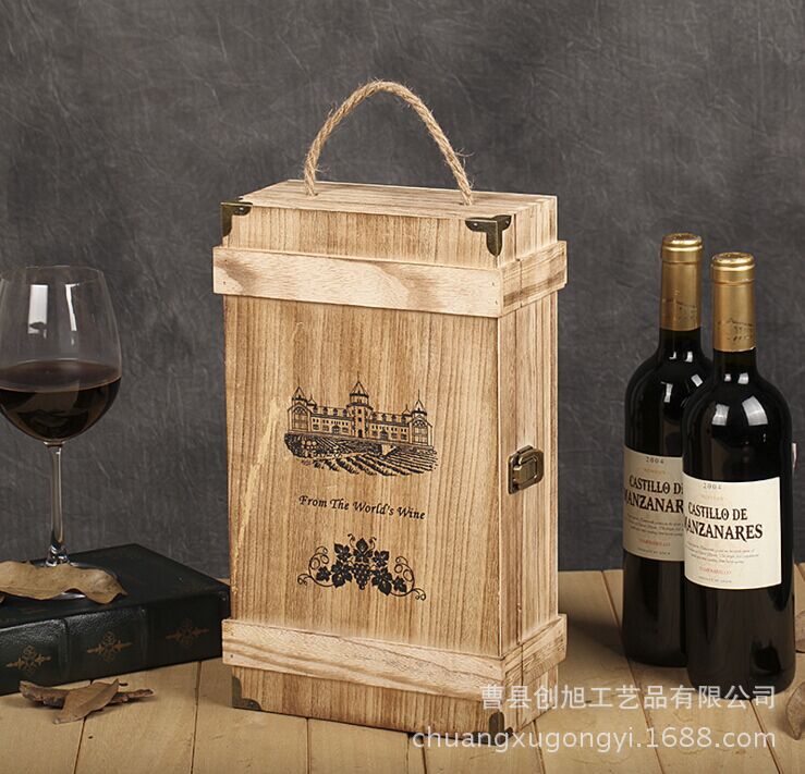 双支铁包角酒盒红酒包装盒葡萄酒礼品盒红酒木盒木质包装盒木盒