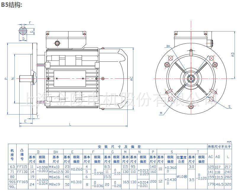 YCJ单相电容启动电动机B5外形