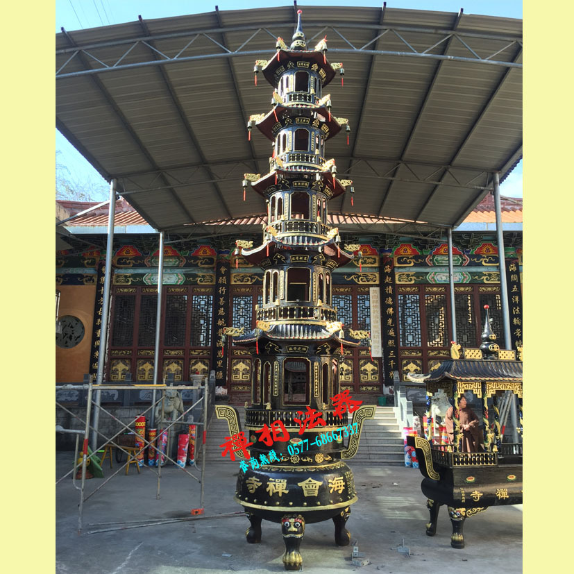 寺院宝塔、五层香炉宝鼎