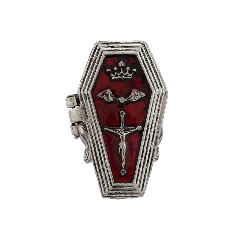 ПRetro ring unisex, European punk coffin design, bronze or antique-silver plating