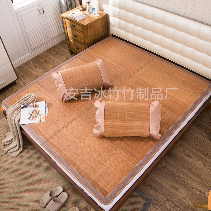 安吉新款竹席冰竹廠家批發超值雙面可折疊席子竹青絲碳化水磨涼席