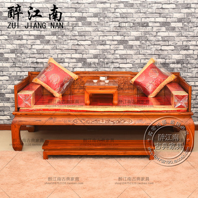 山水花鳥羅漢床1米1.2米1.5米中式榆木腳榻沙發床實木雕花羅漢床