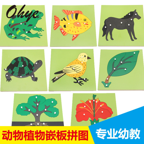 Montessori animal and plant panel puzzle Montessori teaching aids flower and bird tree professional version puzzle toy