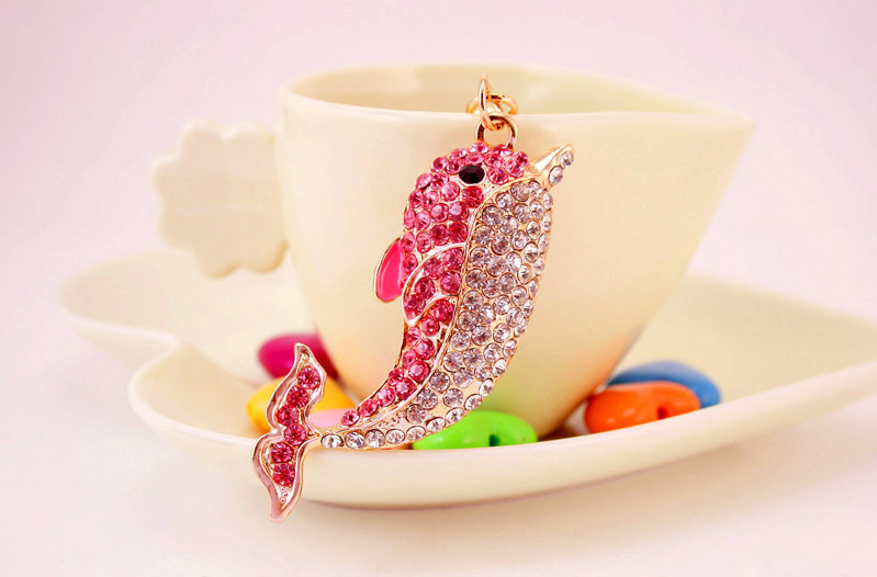 34g Weight Alloy, Metal Material Animal Pattern Unisex Gender Pink, Red, Blue, Black Color  Creative Cute Rhinestone Dolphin Keychain 7