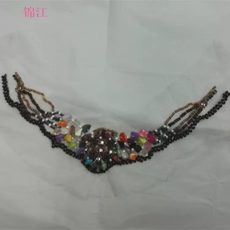 厂家现货手工钉珠螃蟹领花  网布串珠布贴假领饰品 DIY服装辅料