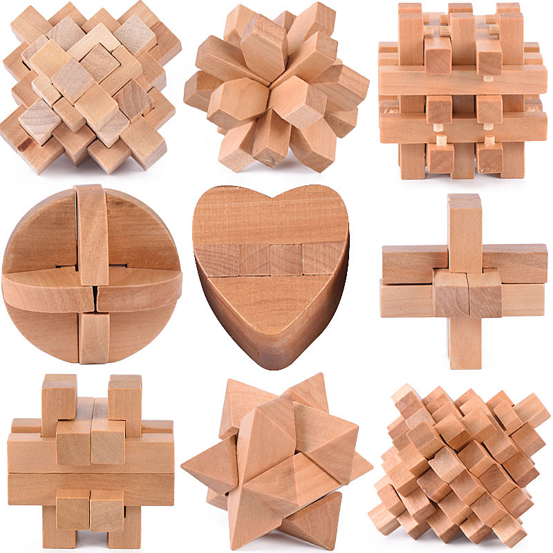 九件套装成人益智解压儿童榉木拆装玩具孔明锁解锁环扣九连环