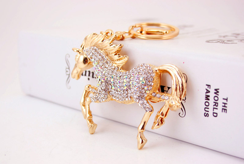 56g Weight Alloy, Metal Material Animal Pattern Unisex Gender Coffee, White Color Fashion Zodiac Horse Diamond Keychain 3