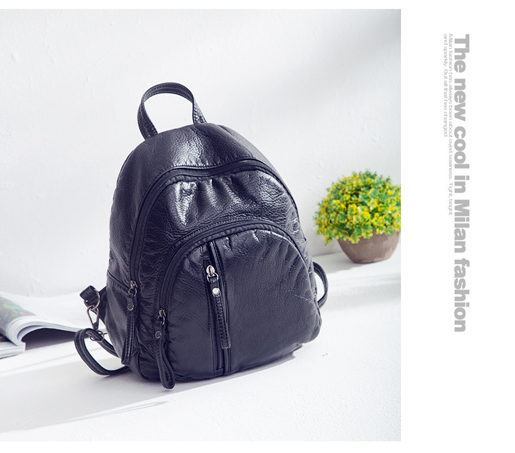 水洗PU皮女士机车包时尚简约女式单肩包纯黑