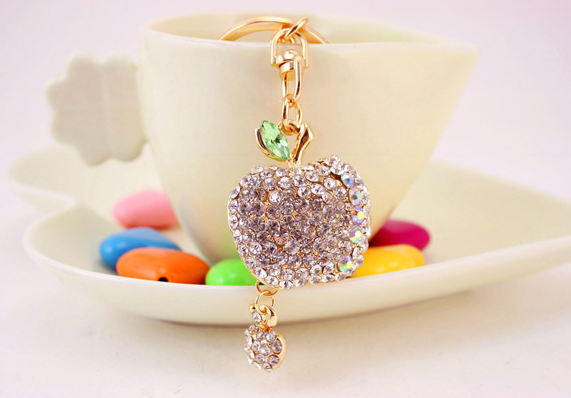 26g Weight Alloy, Metal Material Heart Pattern Unisex Gender White, Pink, Purple, Blue Color Cute Diamond-studded Small  Keychain 10