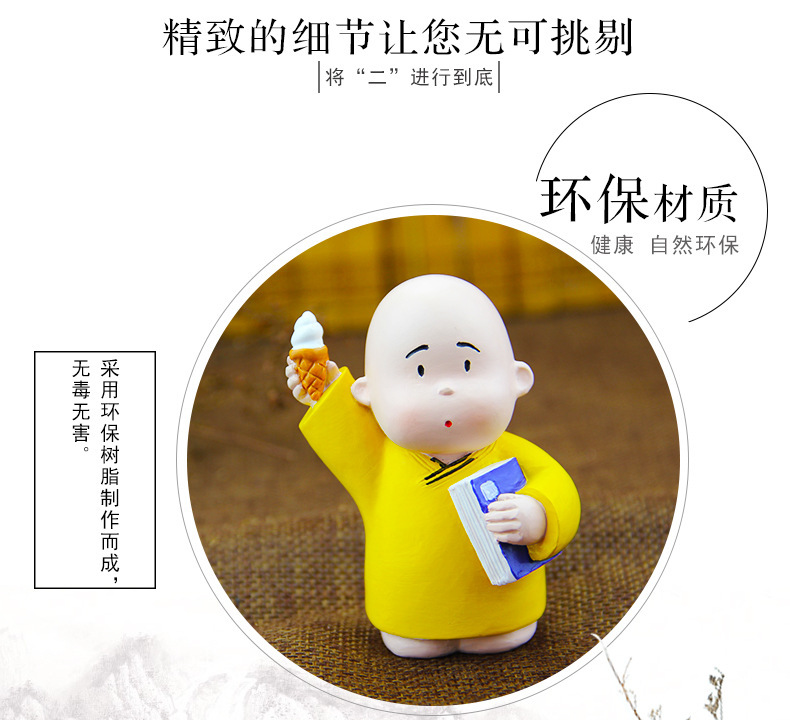Creative Car Dashboard Little Monk Figurine Resin Craft Handmade Cute Car Interior Decoration