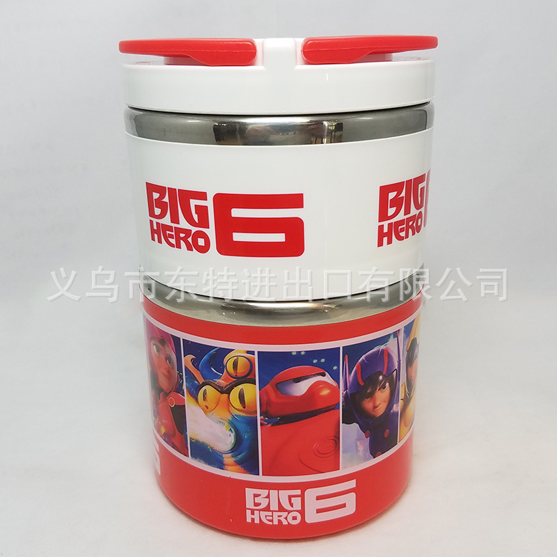 Stainless steel round lunch box in cartoon shape, children's Frozen Big white robot cat food box, student picnic lunch box detail image 5