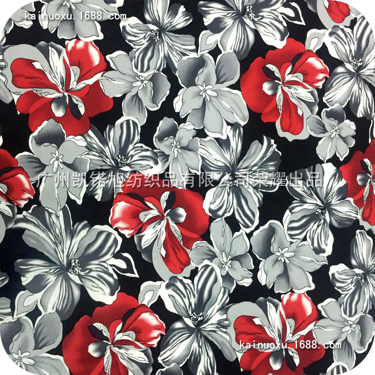 棉布缎纹弹力活性印花布 复古春夏女装连衣裙印花面料 大朵花图案
