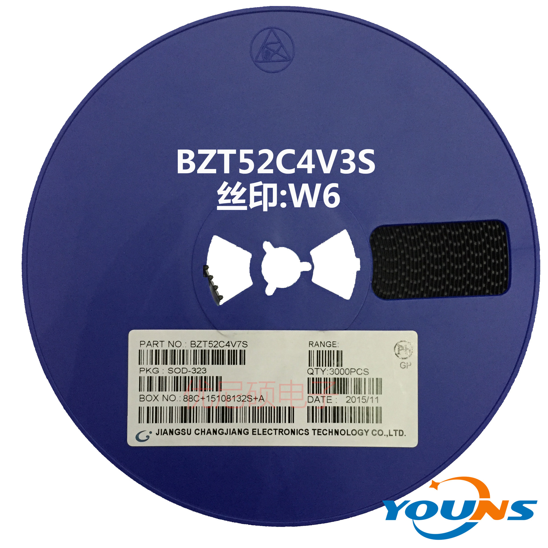 长电 贴片稳压二极管 BZT52C4V3 4.3V 丝印W6 SOD-323 全新正品