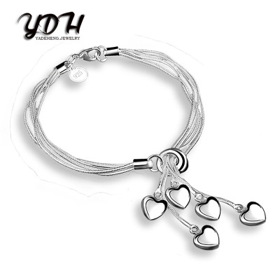跨境新款 太极吊5心手链 欧美时尚镀银手链 心形饰品批发礼品
