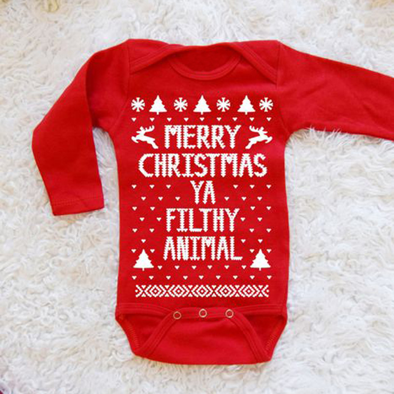 Children's Christmas jumpsuit boys and girls letter short sleeve Christmas suit_voghion.com