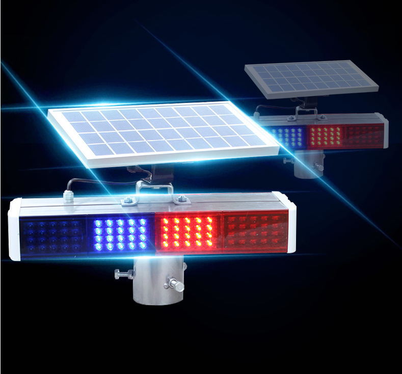 太阳能爆闪灯四灯双面警示灯太阳能信号频闪灯道路LED爆闪灯