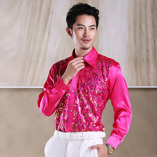 men's jazz dance suit blazers Men colorful sequins long sleeve shirt performance costume studio stage male dress student red song chorus singer