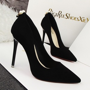 740-6 han edition style sweet delicate and elegant shoes high heel with suede shallow pointed mouth pearl single shoes