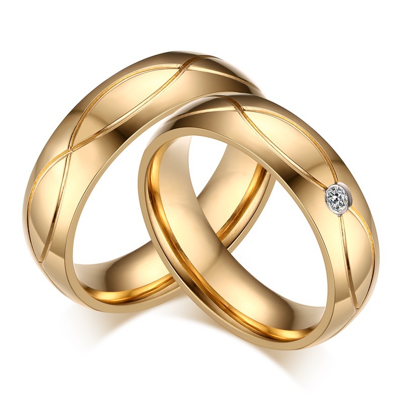 Retro Geometric Titanium Steel Inlaid Zircon Rings 1 Piece