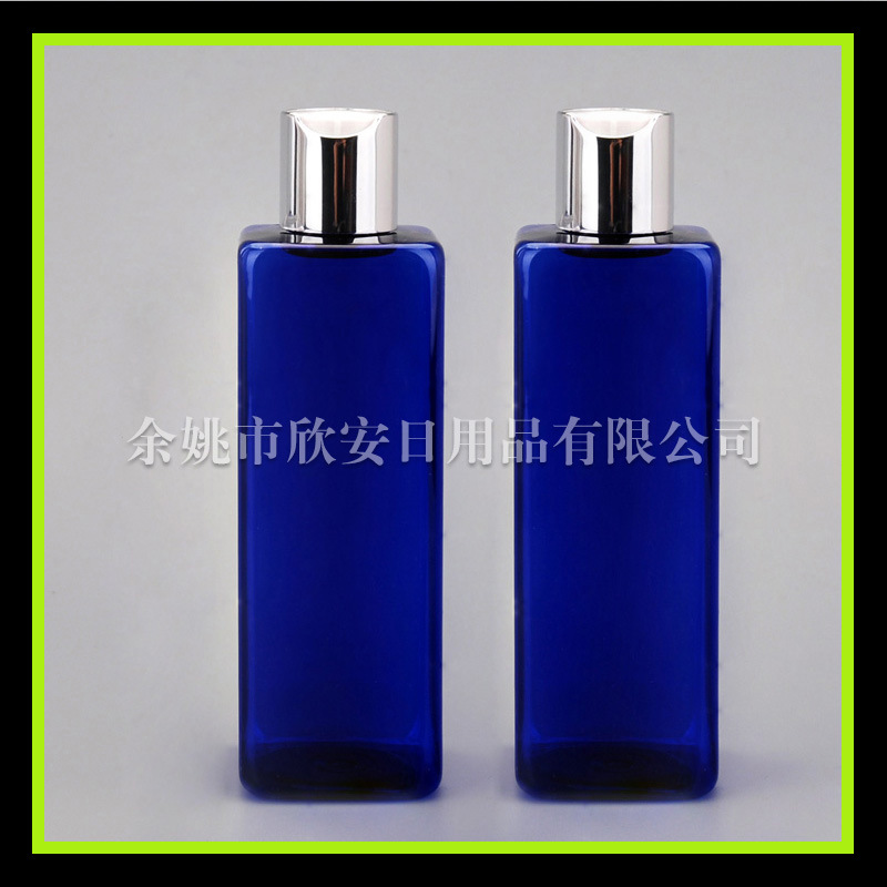 250ml电化铝按压盖方瓶 PET千秋盖瓶 护发素纯露瓶
