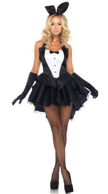 8198 Halloween Bunny uniform magician perform tuxedo black rabbit