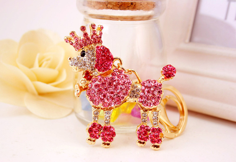50g Weight Alloy, Metal Material Animal Pattern Unisex Gender Pink, Red, Blue, Gold Color Cute Crown Poodle Dog Key Chain 11