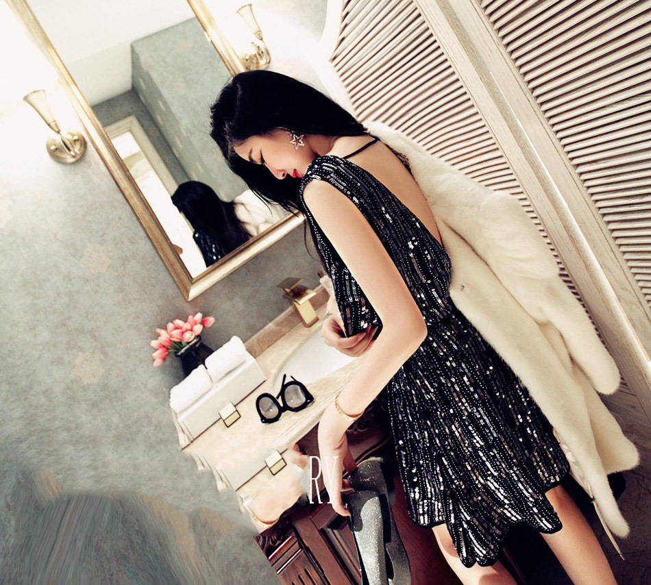 Banquet Vest Dress Backless Evening Party Mini Dress Sequin Dress Party Slim High Waist A-Line Dress