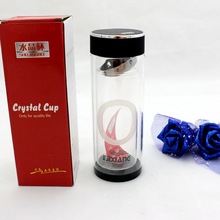 創意禮品水杯玻璃杯印刷廣告logo茶杯雙層玻璃杯水晶底水杯口杯