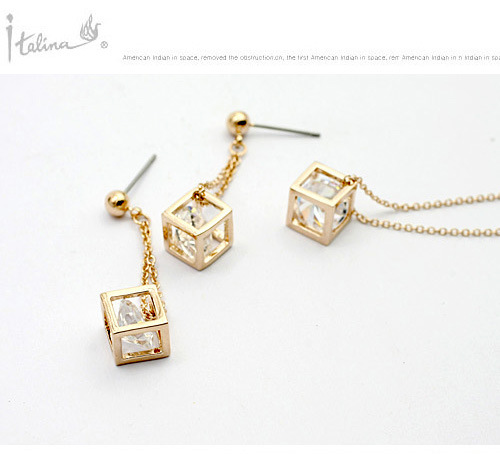 Necklace Earrings Two-piece Square Body Set With Zircon Pendant Jewelry display picture 2