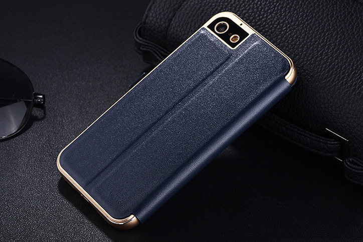 iMatch Luxury Aluminum Metal Bumper Premium Genuine Leather Flip Magnetic Case Cover for Apple iPhone 7 Plus & iPhone 7