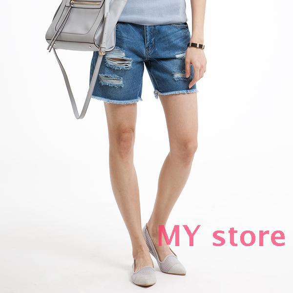 MIXX*韓國牛仔短褲*下擺毛邊~做舊破洞處理!5