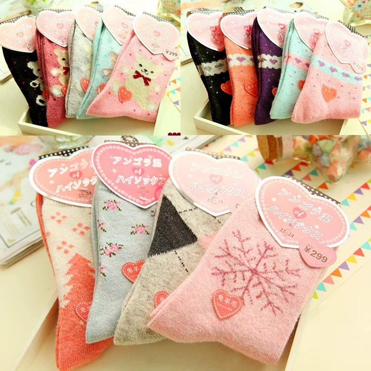 Зима внешней торговли теплые толстые шерстяные носки женщин кролика меховые носки большой медведь любовь оленей дамы носки производителей оптом