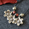 Retro ethnic accessory, long necklace, sweater, ethnic style, cotton and linen, flowered, simple and elegant design